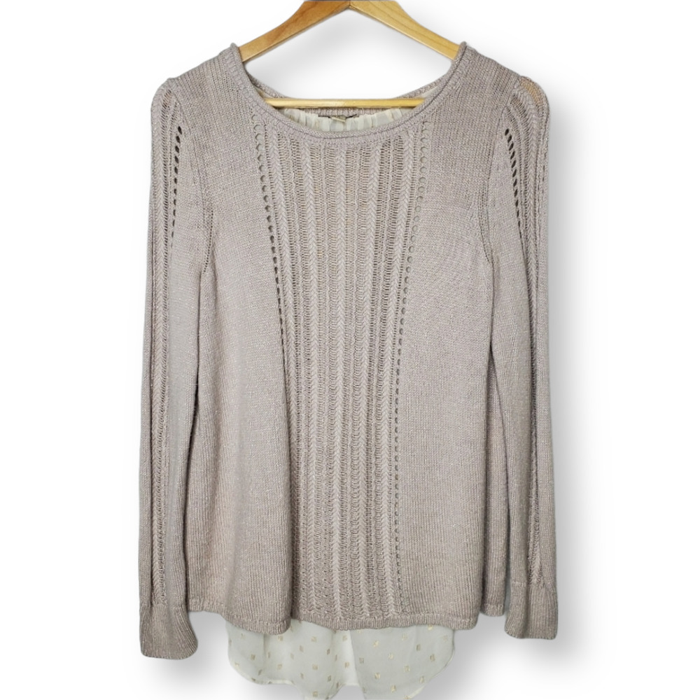 Lucky Brand Split Back Layered Sweater Beige Size… - image 1